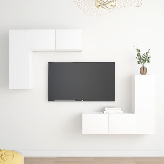 Set Mobili Porta TV 4 pz Bianco in Legno Multistrato