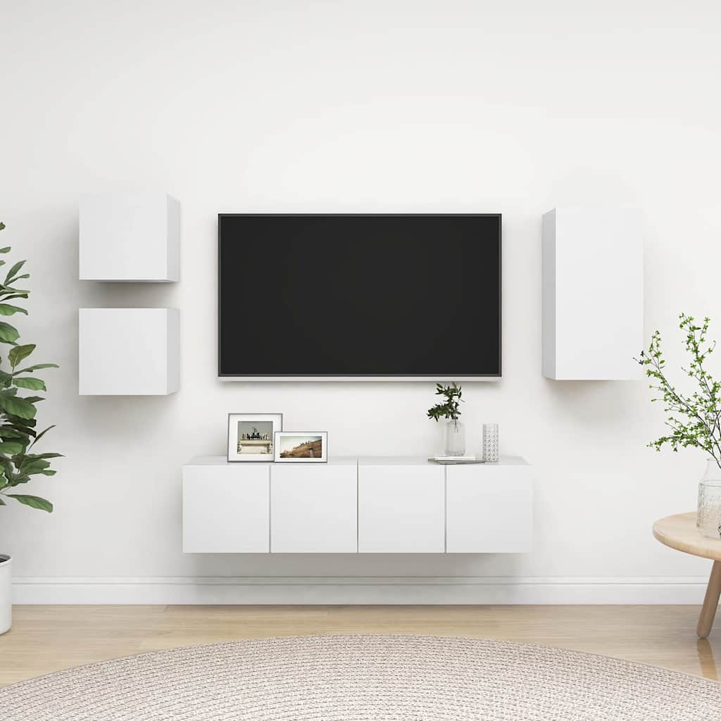 Set di Mobili Porta TV 5 pz Bianco in Legno Multistrato