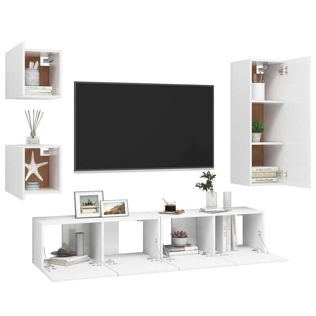 Set di Mobili Porta TV 5 pz Bianco in Legno Multistrato - homemem39
