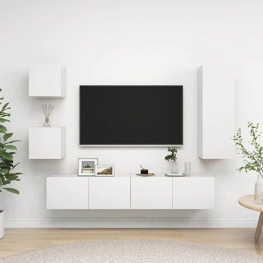 Set di Mobili Porta TV 5 pz Bianco in Legno Multistrato