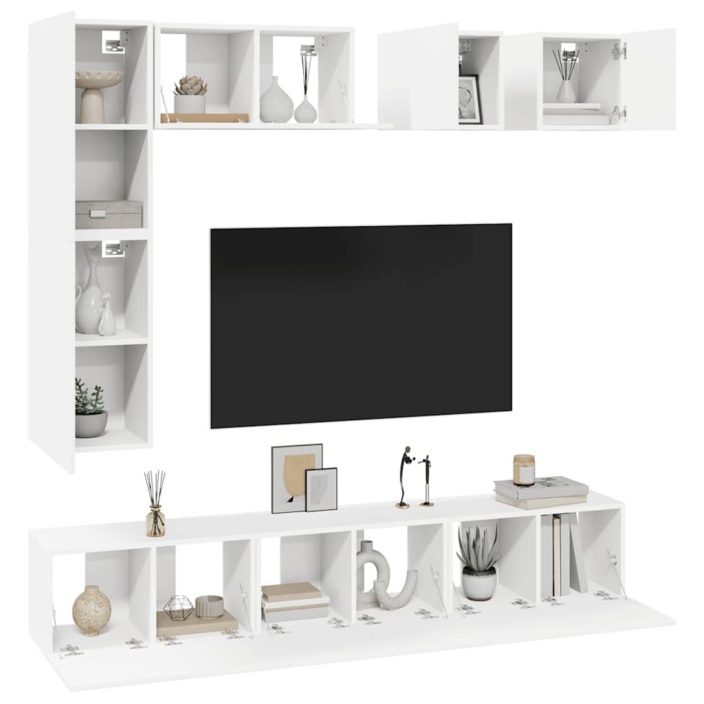 Set Mobili Porta TV 8 pz Bianco in Legno Multistrato