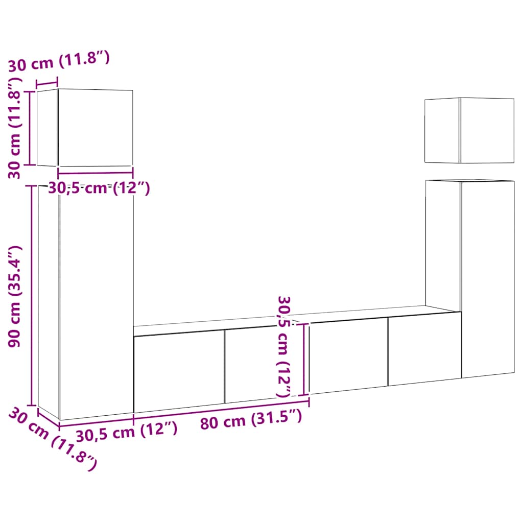 Set Mobili Porta TV 8 pz Bianco in Legno Multistrato