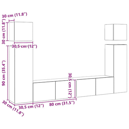 Set Mobili Porta TV 8 pz Bianco in Legno Multistrato