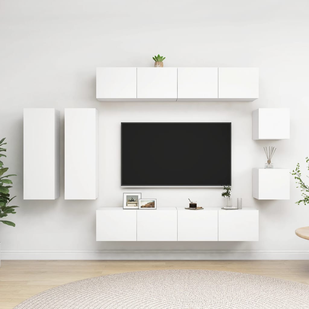 Set Mobili Porta TV 8 pz Bianco in Legno Multistrato