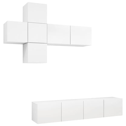 Set Mobili Porta TV 7 pz Bianco in Legno Multistrato