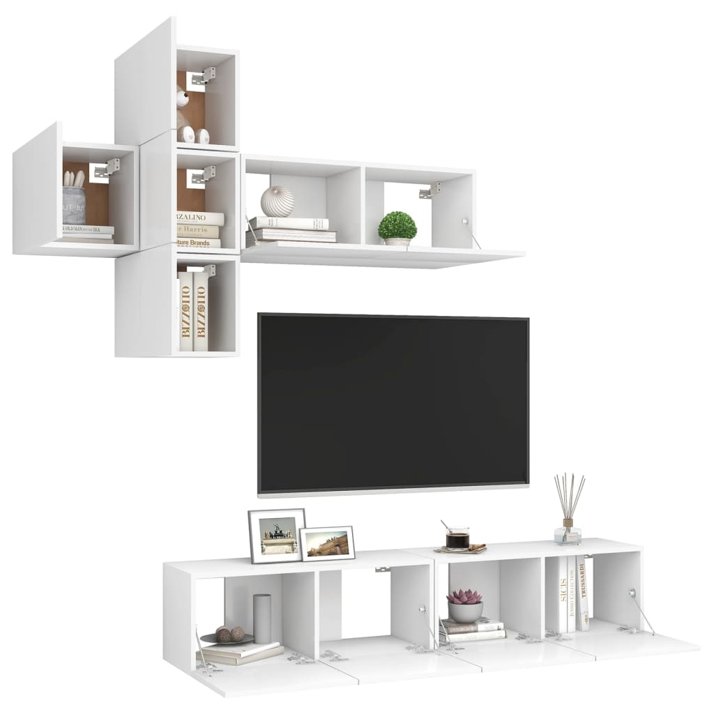 Set Mobili Porta TV 7 pz Bianco in Legno Multistrato