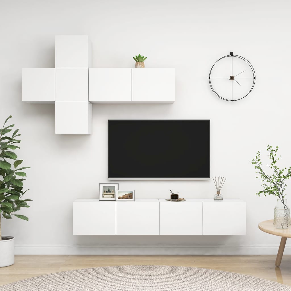 Set Mobili Porta TV 7 pz Bianco in Legno Multistrato