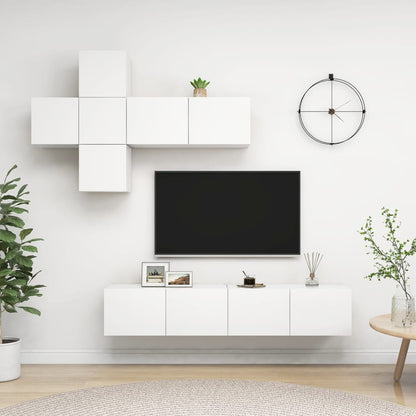 Set Mobili Porta TV 7 pz Bianco in Legno Multistrato