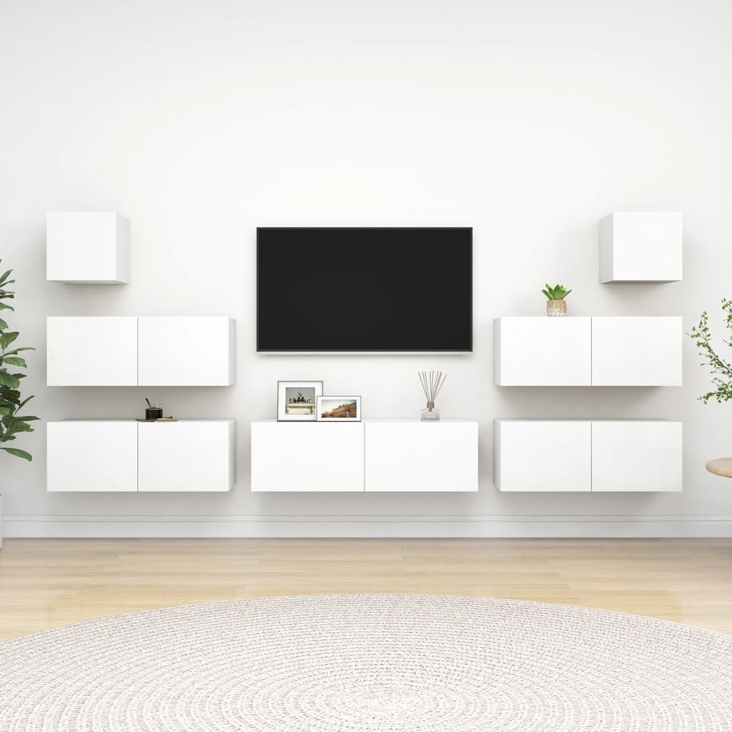 Set Mobili Porta TV 7 pz Bianco in Legno Multistrato