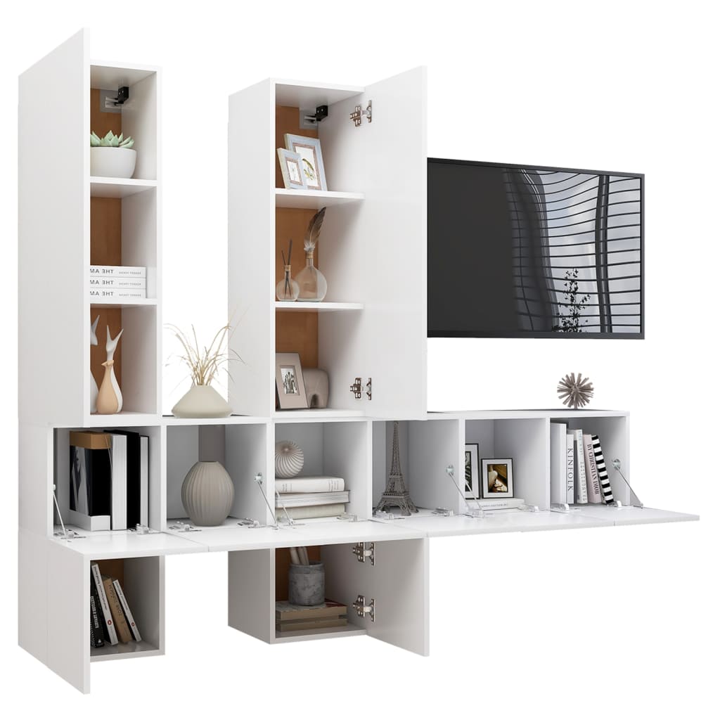 Set Mobili Porta TV 7 pz Bianco in Legno Multistrato