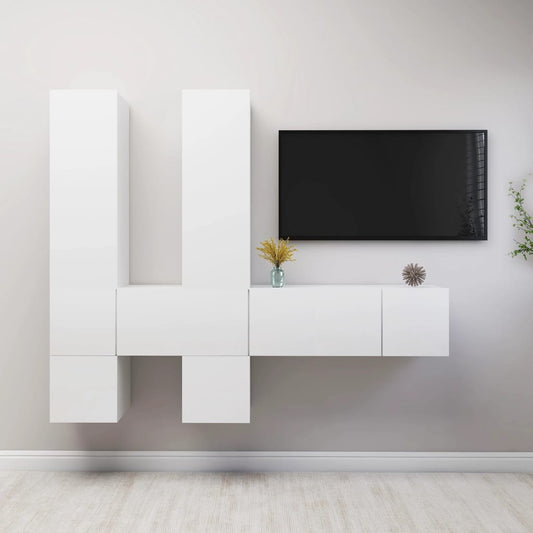 Set Mobili Porta TV 7 pz Bianco in Legno Multistrato