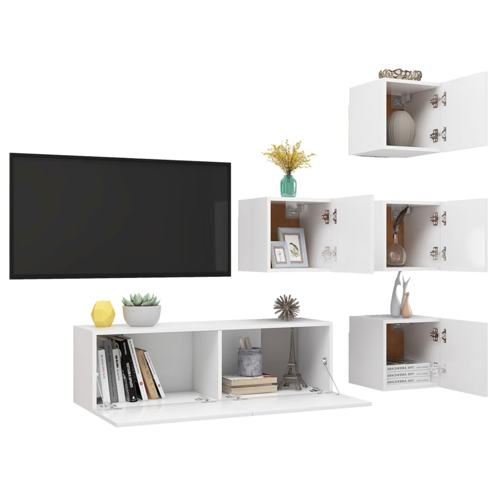 Set Mobili Porta TV 5 pz Bianco in Legno Multistrato