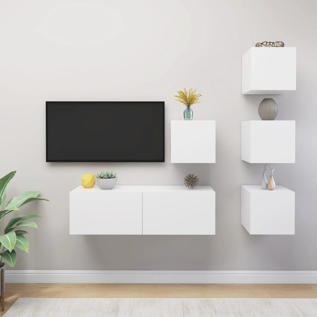 Set Mobili Porta TV 5 pz Bianco in Legno Multistrato
