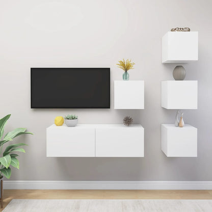 Set Mobili Porta TV 5 pz Bianco in Legno Multistrato