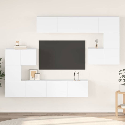 Set Mobili Porta TV 8 pz Bianco in Legno Multistrato