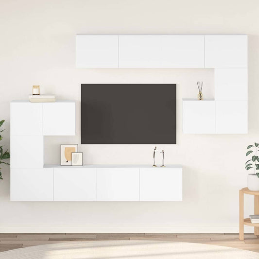 Set Mobili Porta TV 8 pz Bianco in Legno Multistrato