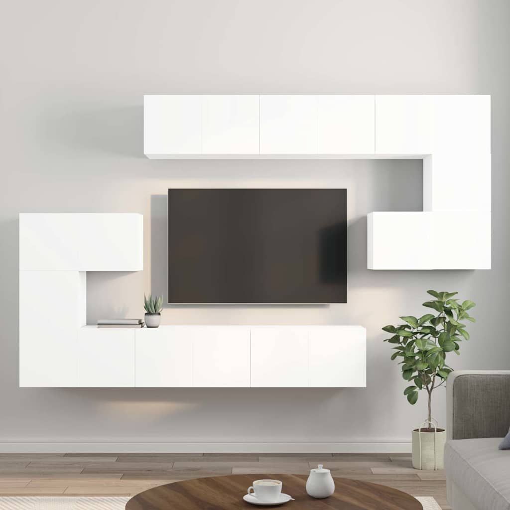 Set Mobili Porta TV 10 pz Bianco in Legno Multistrato