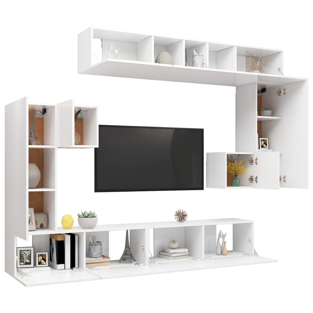 Set Mobili Porta TV 8pz Bianco in Legno Multistrato