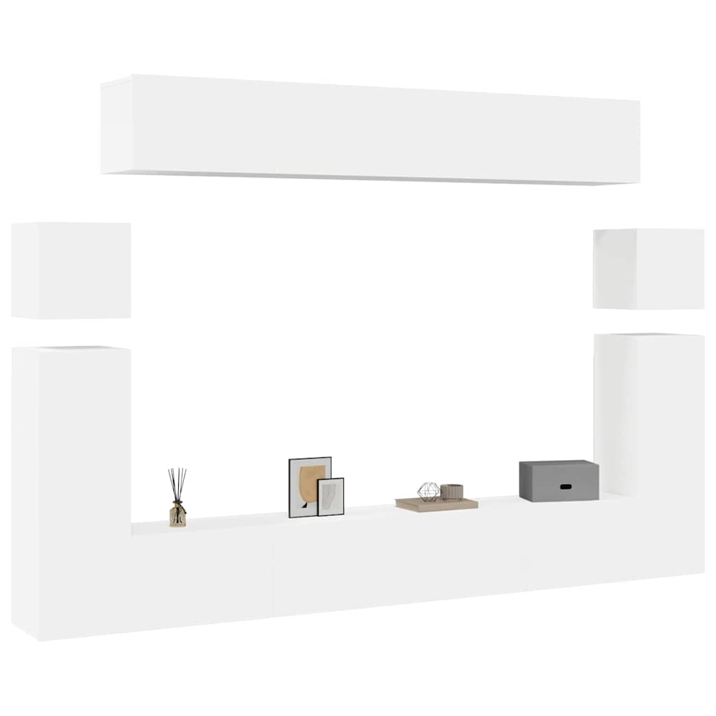 Set Mobili Porta TV 8pz Bianco in Legno Multistrato
