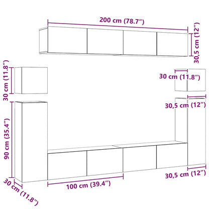 Set Mobili Porta TV 8pz Bianco in Legno Multistrato