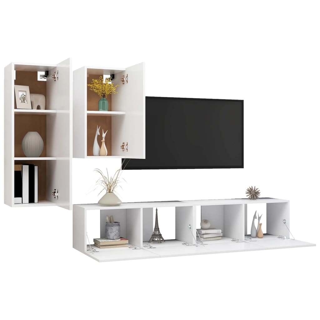 Set di Mobili Porta TV 4 pz Bianco in Legno Multistrato