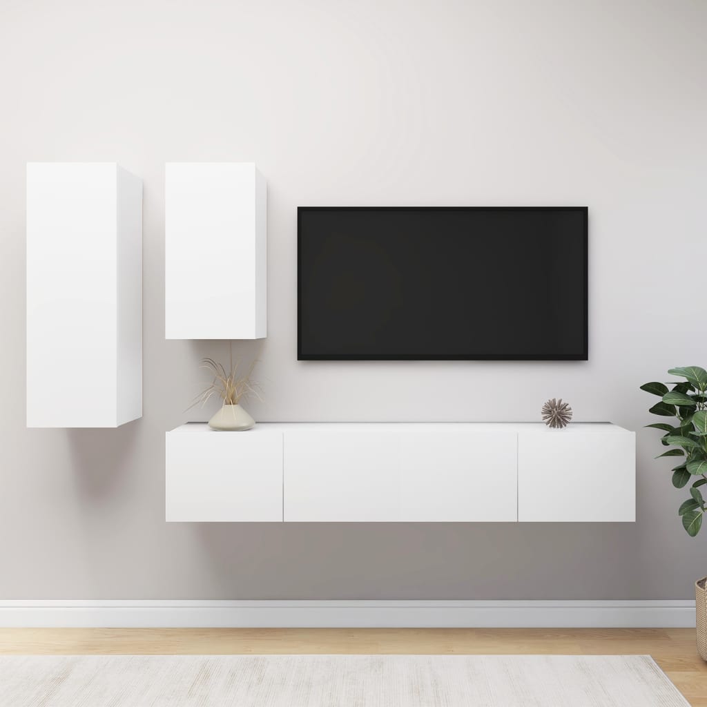 Set di Mobili Porta TV 4 pz Bianco in Legno Multistrato - homemem39
