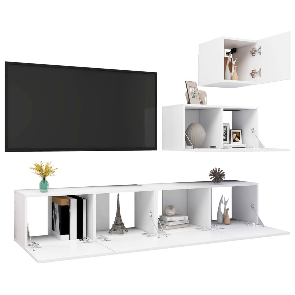 Set Mobili Porta TV 4 pz Bianco in Legno Multistrato