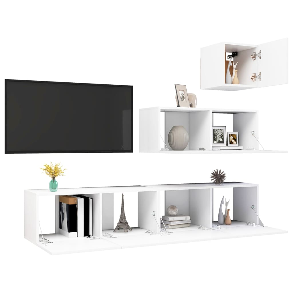 Set Mobili Porta TV 4 pz Bianco in Legno Multistrato