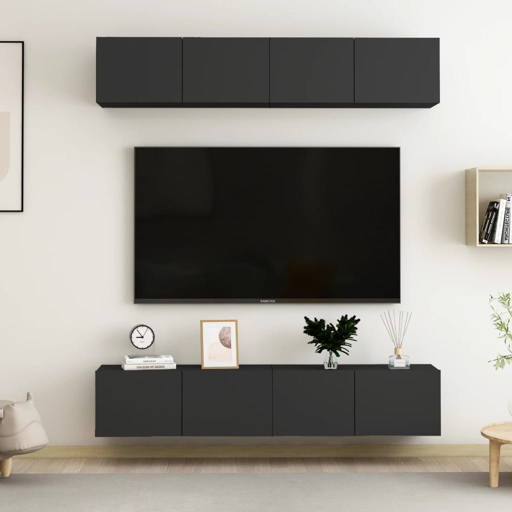 Mobili Porta TV 4 pz Neri 80x30x30 cm in Legno Multistrato - homemem39
