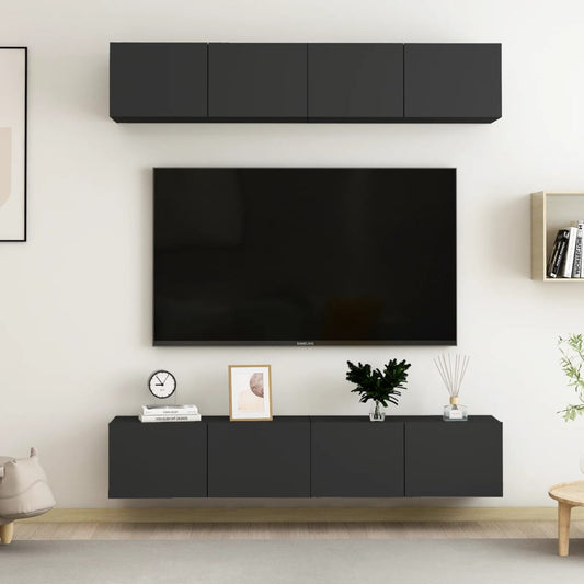 Mobili Porta TV 4 pz Neri 80x30x30 cm in Legno Multistrato - homemem39