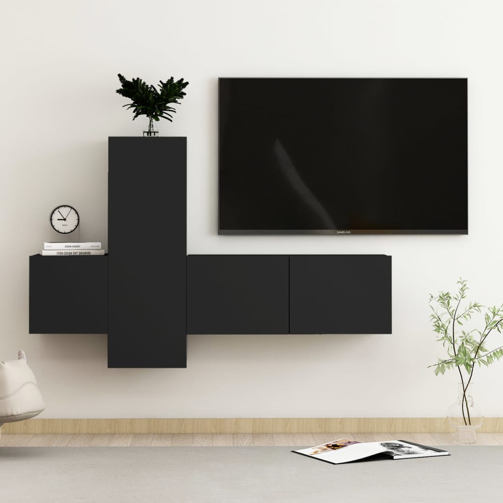 Set di Mobili Porta TV 3 pz Nero in Legno Multistrato - homemem39