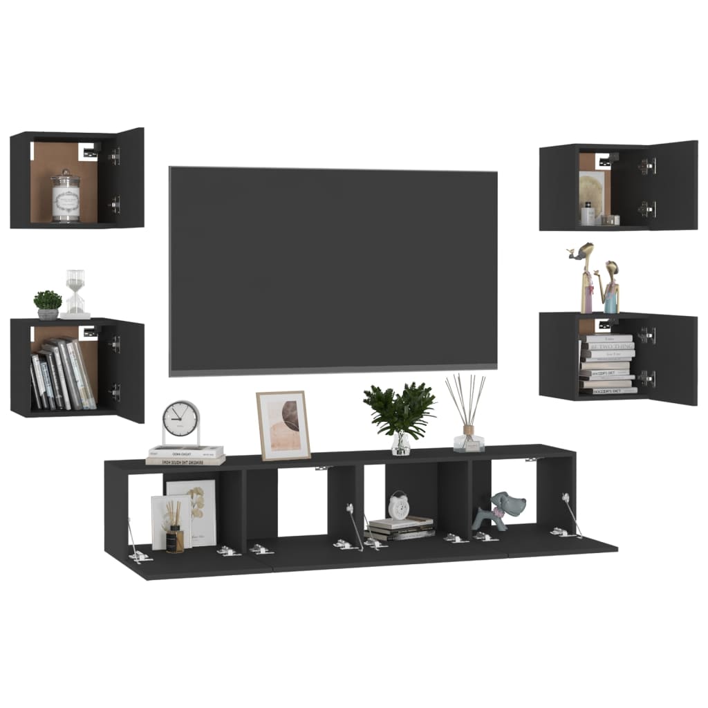 Set di Mobili Porta TV 6 pz Nero in Legno Multistrato - homemem39