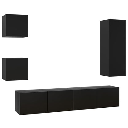 Set di Mobili Porta TV 5 pz Nero in Legno Multistrato