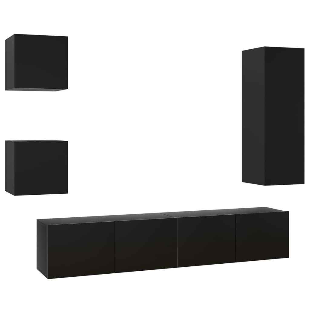 Set di Mobili Porta TV 5 pz Nero in Legno Multistrato - homemem39