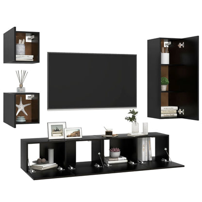 Set di Mobili Porta TV 5 pz Nero in Legno Multistrato