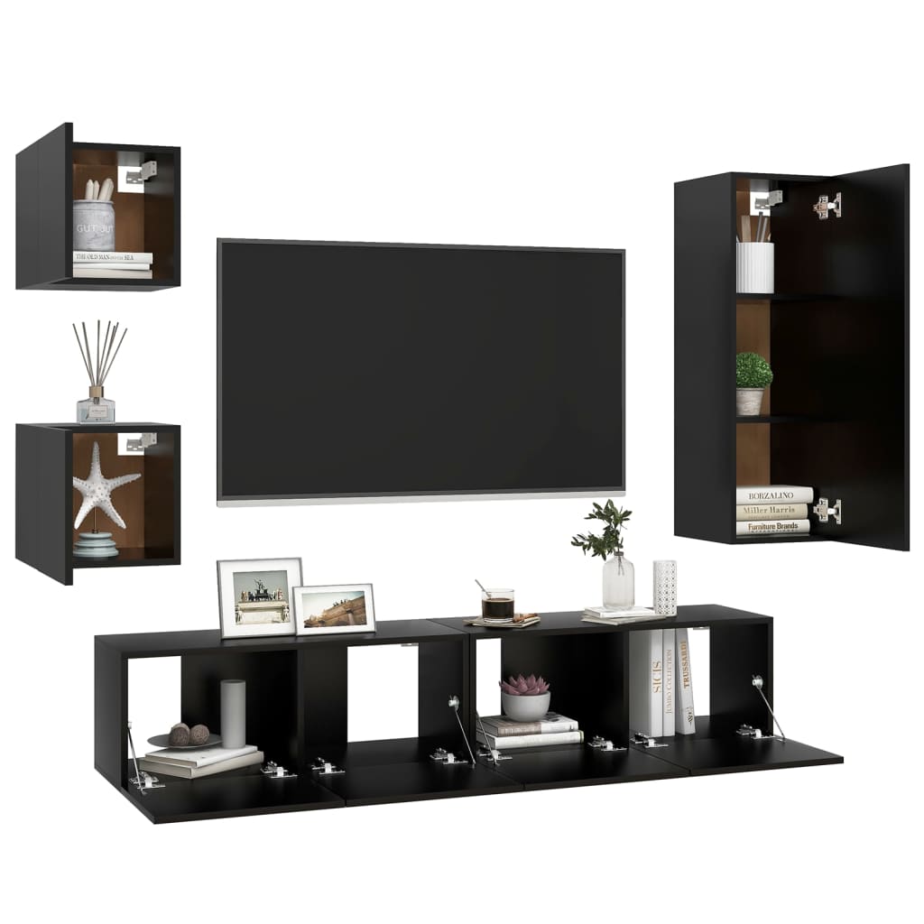 Set di Mobili Porta TV 5 pz Nero in Legno Multistrato - homemem39