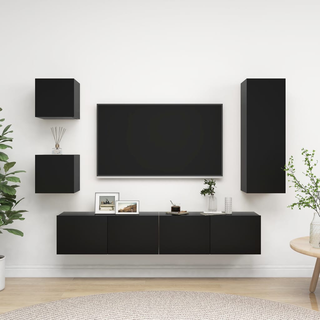 Set di Mobili Porta TV 5 pz Nero in Legno Multistrato - homemem39