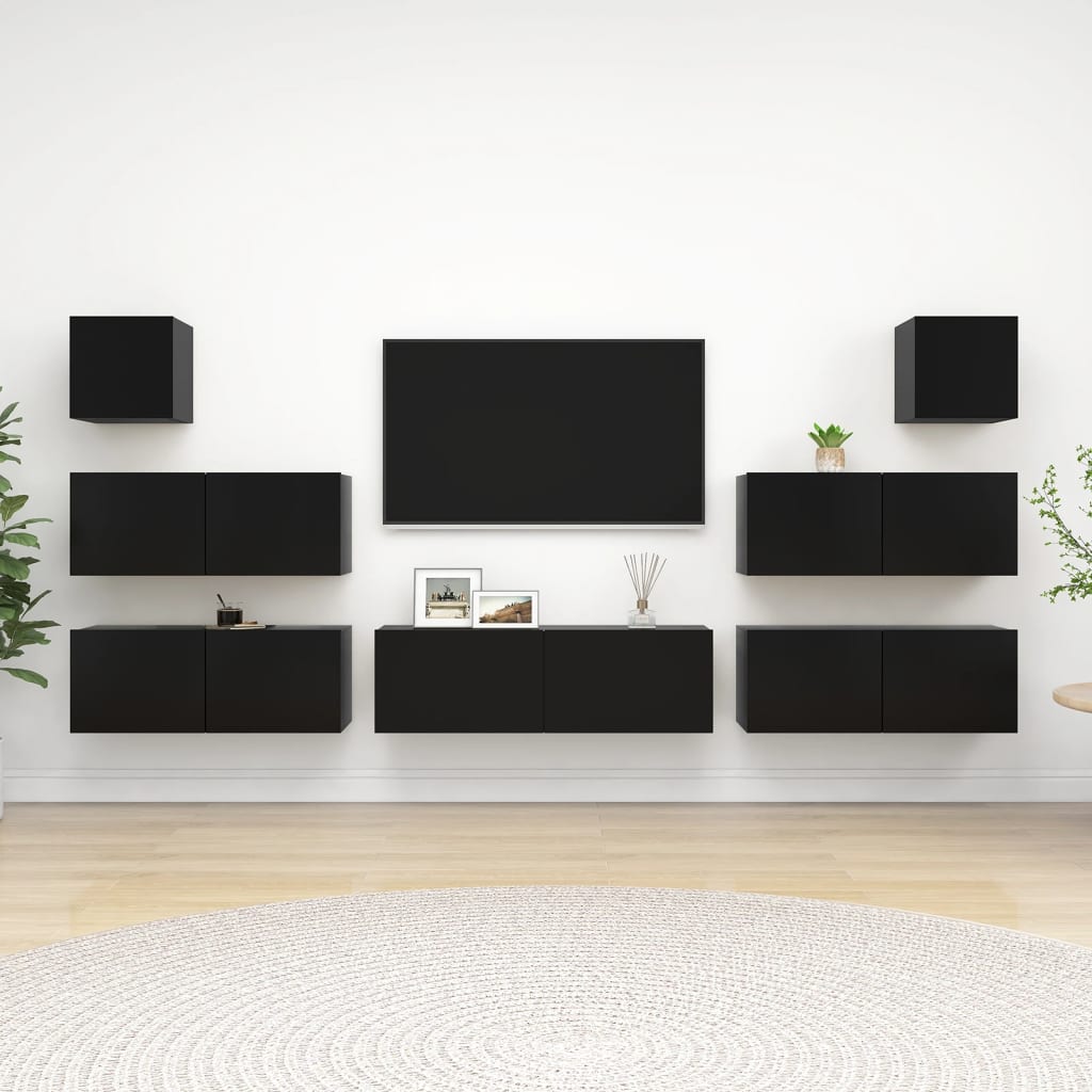 Set di Mobili Porta TV 7 pz Nero in Legno Multistrato - homemem39