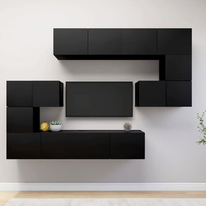 Set di Mobili Porta TV 8 pz Nero in Legno Multistrato