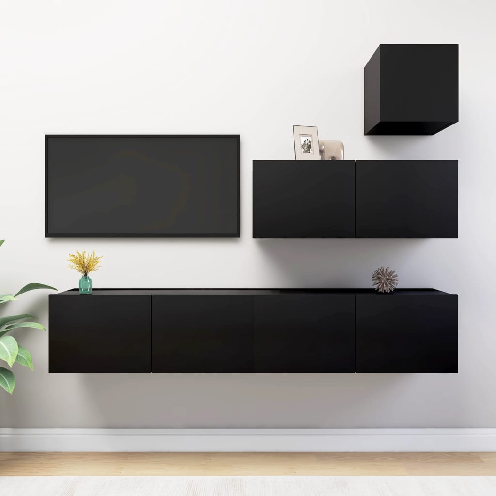 Set di Mobili Porta TV 4 pz Nero in Legno Multistrato - homemem39