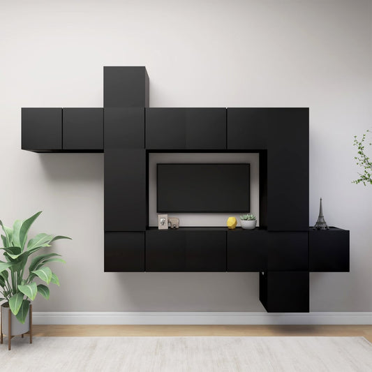 Set di Mobili Porta TV 10 pz Nero in Legno Multistrato