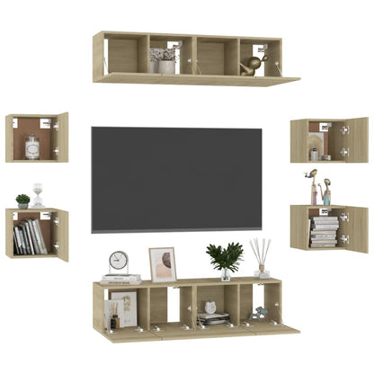 Set di Mobili Porta TV 8 pz Rovere Sonoma in Legno Multistrato