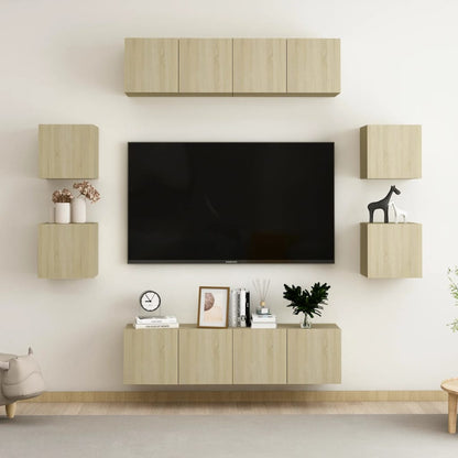 Set di Mobili Porta TV 8 pz Rovere Sonoma in Legno Multistrato