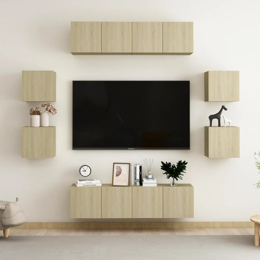 Set di Mobili Porta TV 8 pz Rovere Sonoma in Legno Multistrato