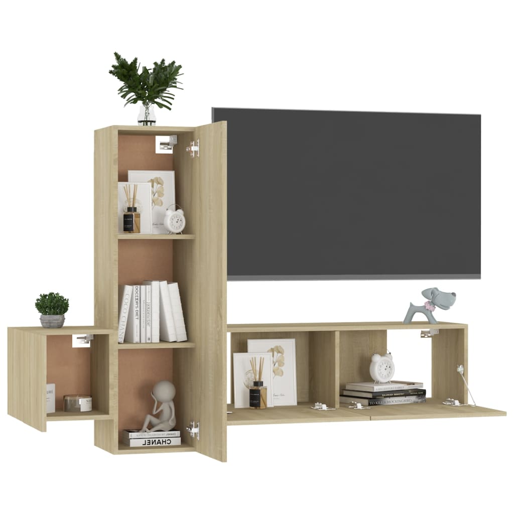 Set di Mobili Porta TV 3 pz Rovere Sonoma in Legno Multistrato - homemem39