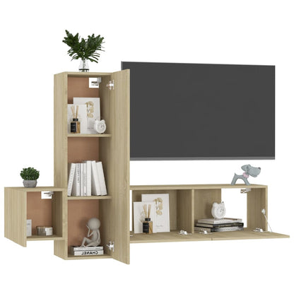 Set di Mobili Porta TV 3 pz Rovere Sonoma in Legno Multistrato - homemem39