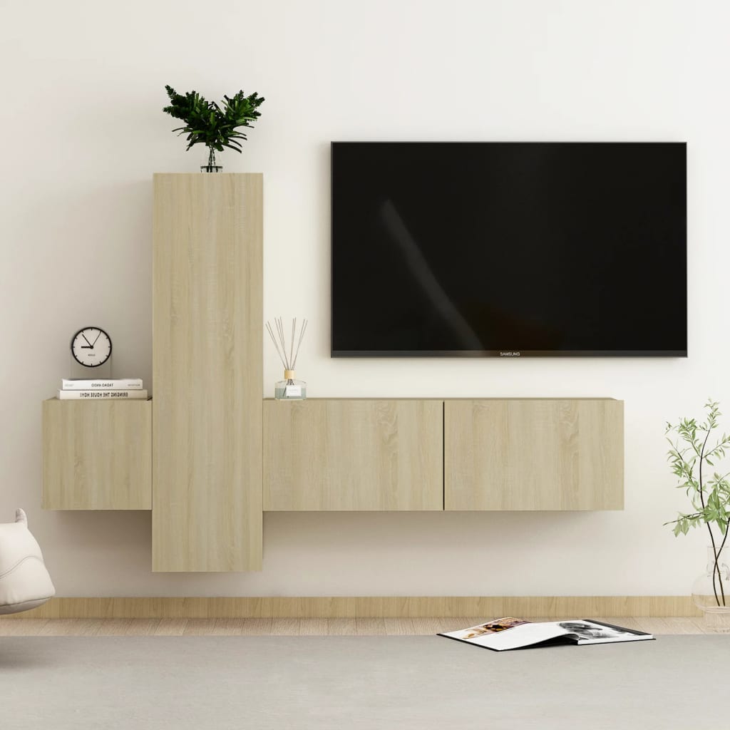 Set di Mobili Porta TV 3 pz Rovere Sonoma in Legno Multistrato - homemem39