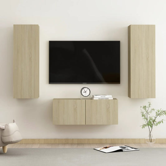 Set di Mobili TV 3 pz Rovere Sonoma in Legno Multistrato - homemem39