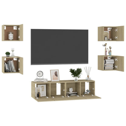 Set di Mobili Porta TV 6 pz Rovere Sonoma in Legno Multistrato - homemem39