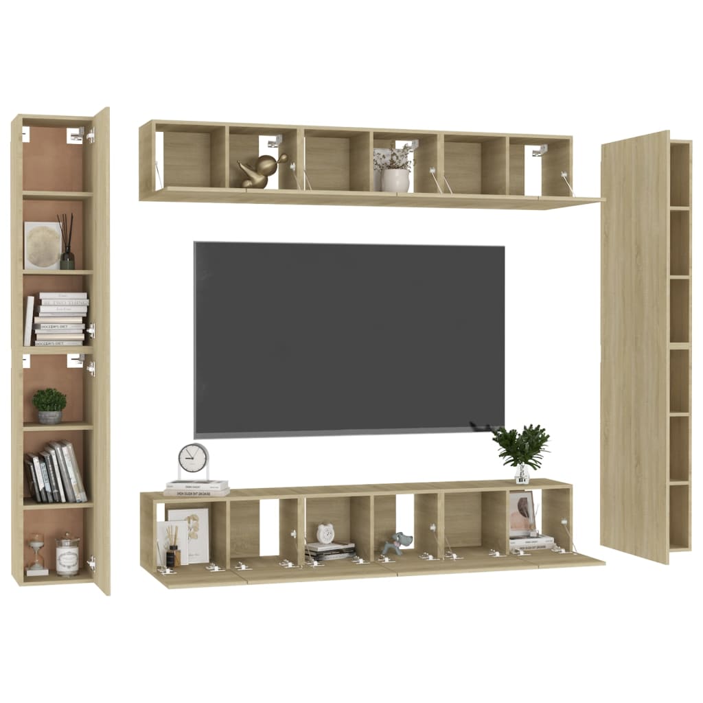 Set di Mobili Porta TV 10 pz Rovere Sonoma in Legno Multistrato